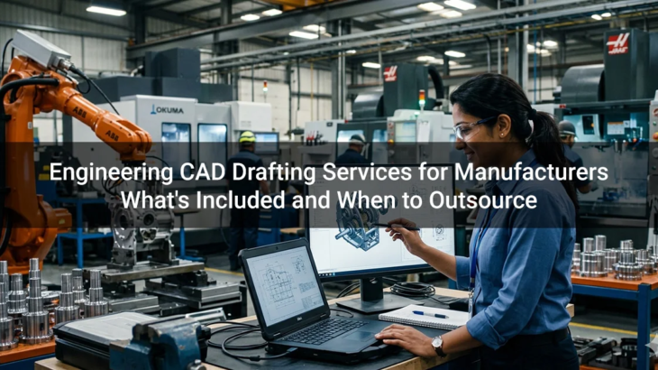 Engineering CAD drafting services for manufacturers including 2D drawings and 3D modeling